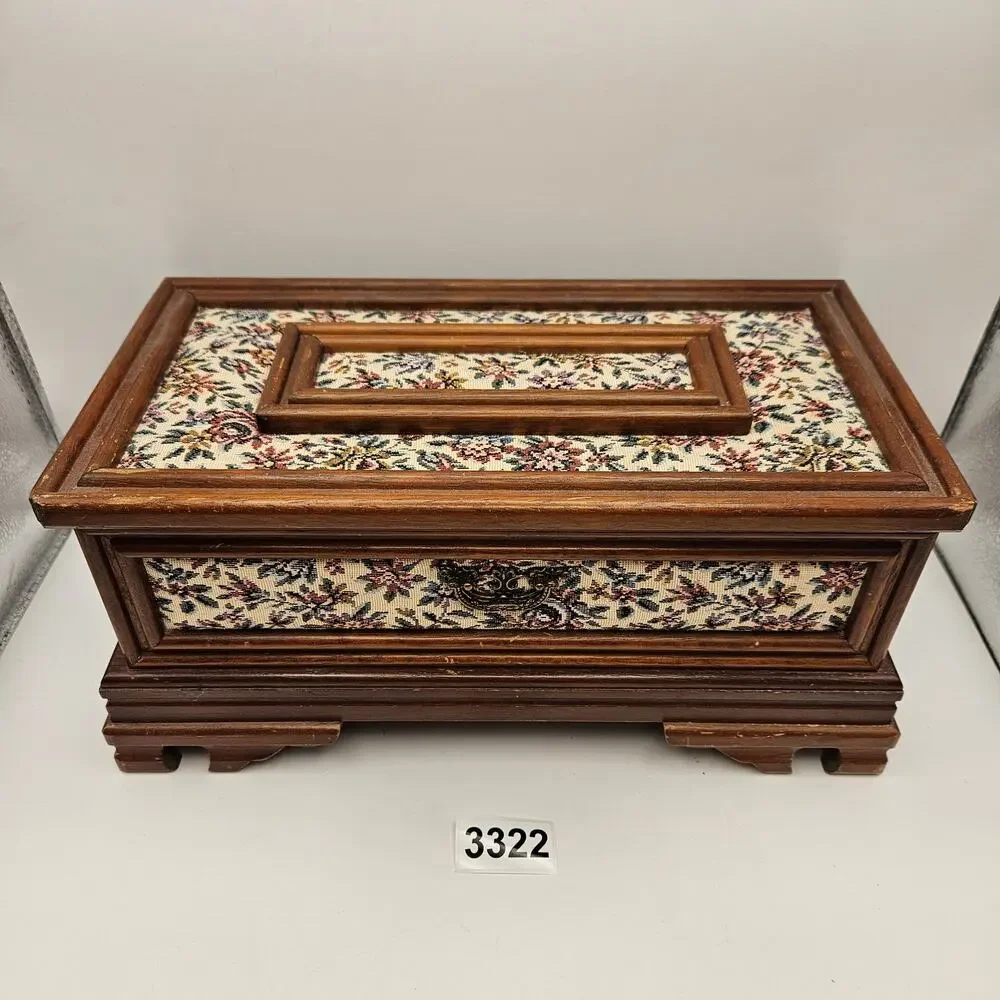PAT YOSHIKAWA JAPAN WOODEN FLORAL JEWELRY BOX MIRROR RING ORGANIZER